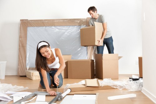 Office removals team preparing equipment in Clapham