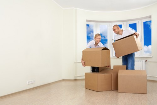 Packed boxes and furniture ready for local removals in Clapham