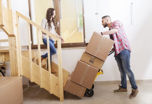 Packed boxes and furniture ready for transport in Clapham