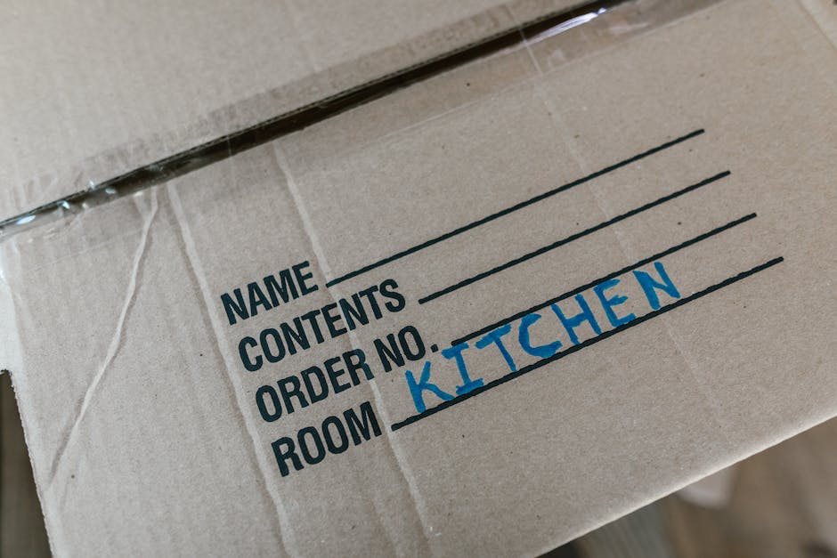 A professional mover from Removal Companies Clapham, dressed in dark trousers and a navy t-shirt, is inside a bright, empty room with white walls and large arched windows, preparing to load cardboard 
